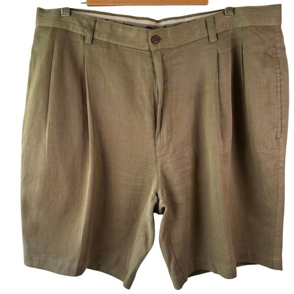 Vintage Y2K Tommy Bahama Men’s 38 Pleated Shorts Green Linen Silk Resort Wear - Picture 1 of 5